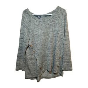 BLU PEPPER GRAY SWEATER TUNIC TAN BUTTONS ON SIDES TAN SUEDE ON ELBOWS WOMENS XL